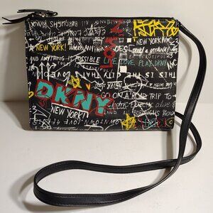 DKNY Black Graffiti Streetwear Y2K Graphic Crossbody Bag Retro New York